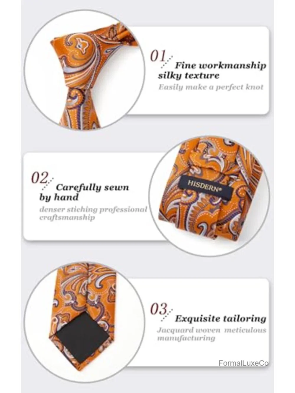 Paisley Tie & Pocket Square Set Woven Microfibre Mens Necktie Handkerchief